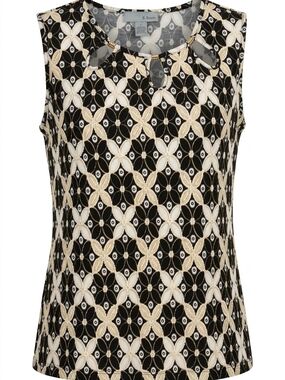 By Design Black and Cream Sleeveless Patterned Top